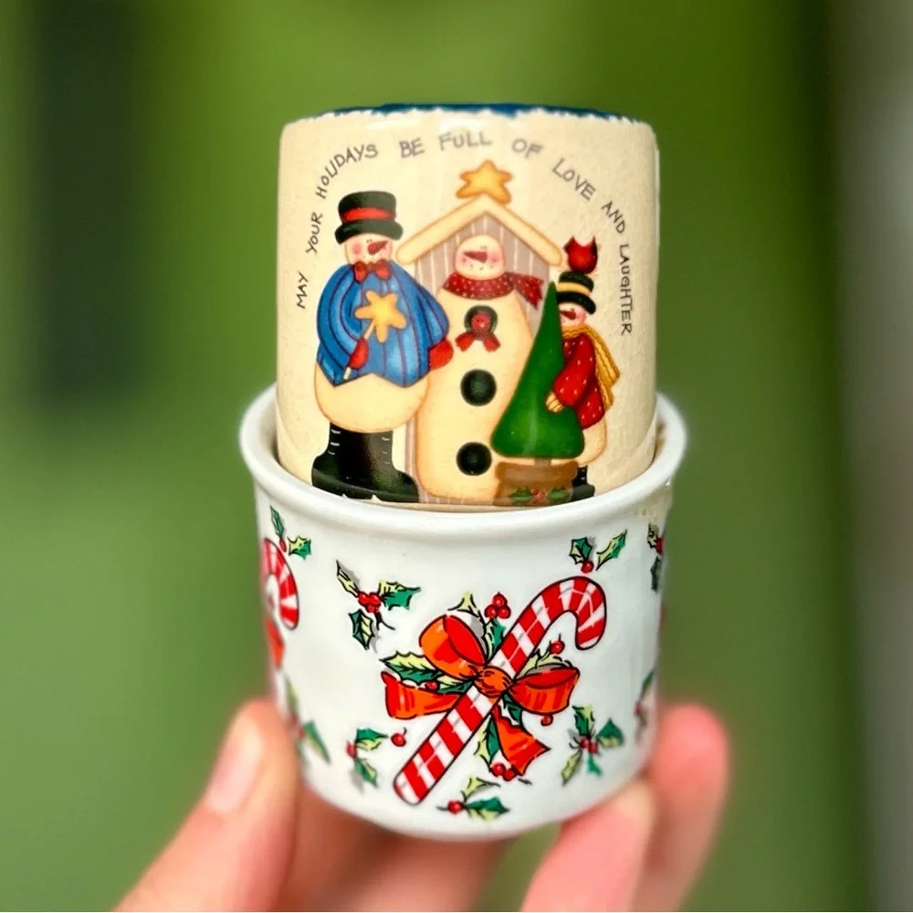 Vintage Ceramic Mini Pottery Planters / Tealight Holders Christmas Festive Set
